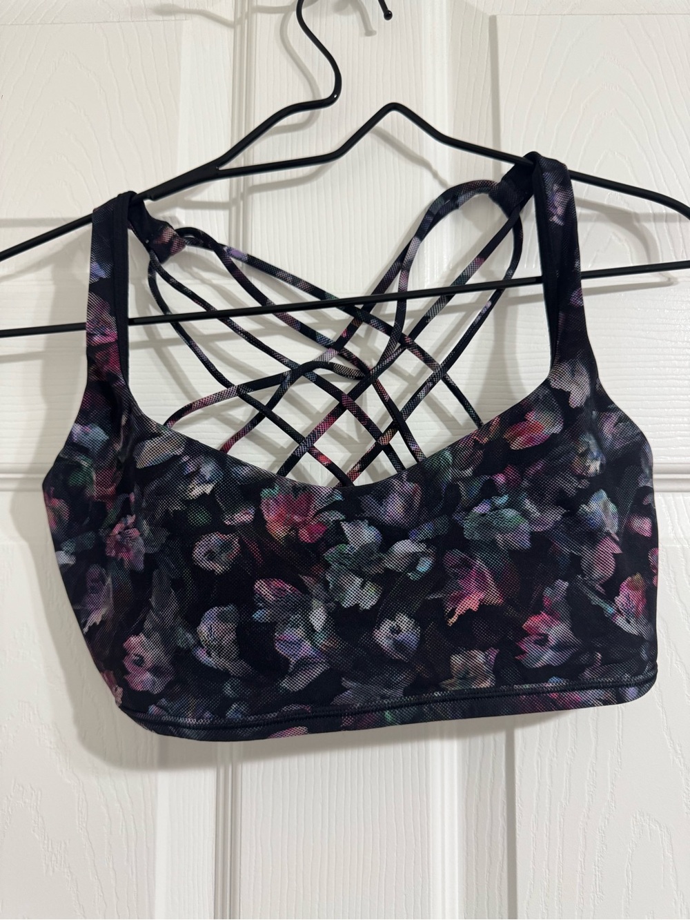 lululemon athletica Black Floral Strappy Back Sports Bra